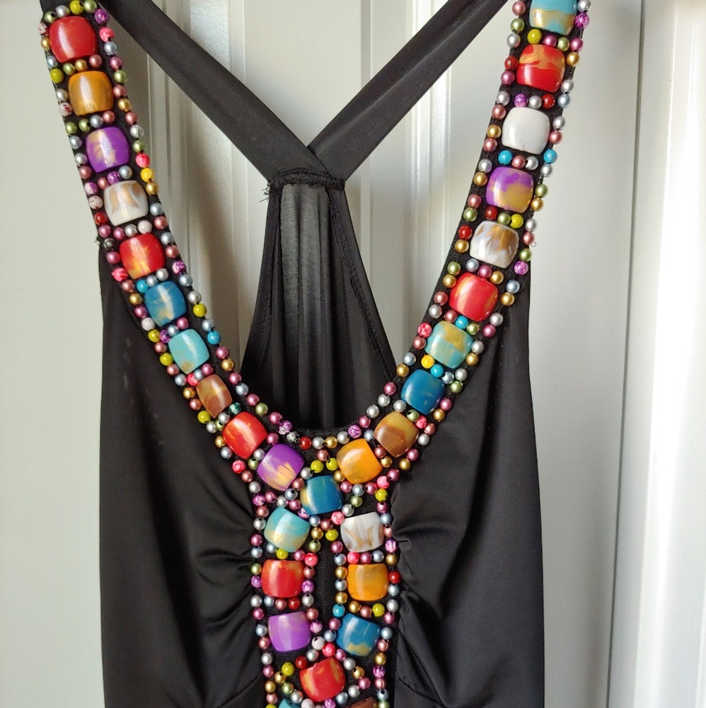 Decibel Long Black Dress with Stones